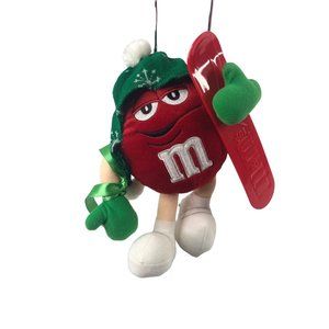 Galerie Plush 2003 M&Ms Red/Green Snowboard Christmas Stuffed Animal 10"